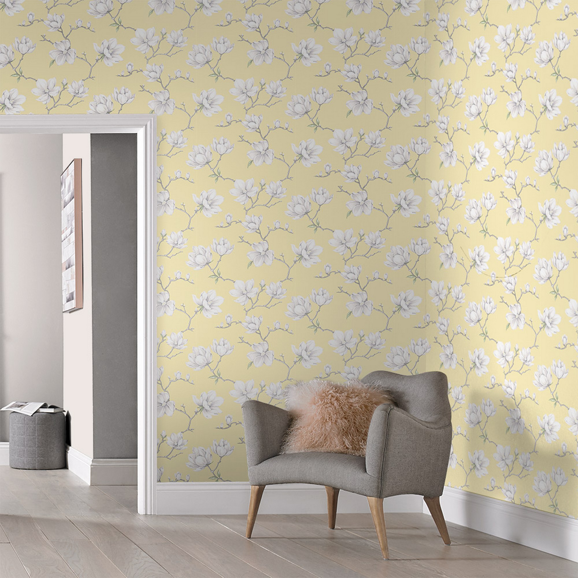 Pierre Floral Wallpaper 104426 By Graham Brown In Glow Yellow